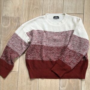 Cream and Brown Crewneck Sweater with Cozy Knit